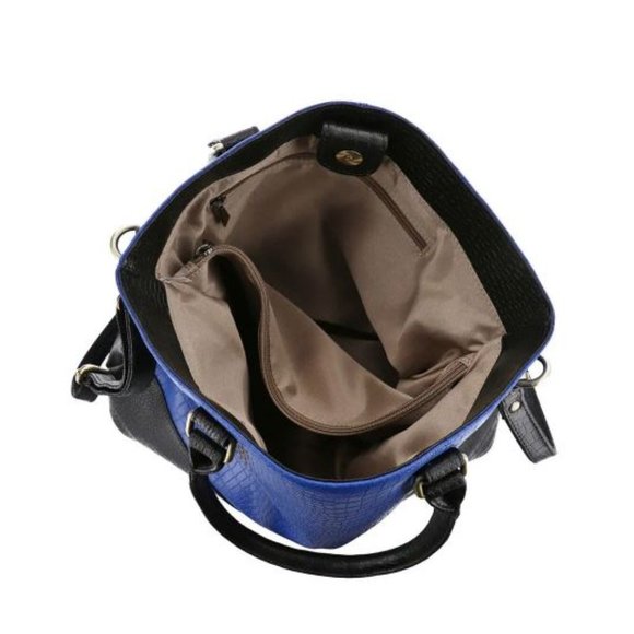 Genuine Leather Bag Blue and Black Croc Embossed - NEW - Picture 4 of 6